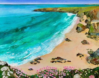 Cornwall Art Greeting Card By Sarah Eddy, Bedruthan Steps