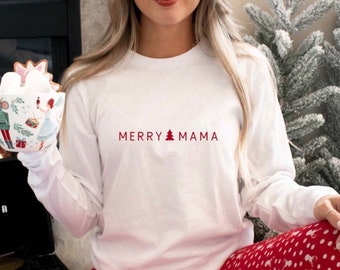 Merry Mama Christmas Shirt, Couples Matching Bella Canvas Tee