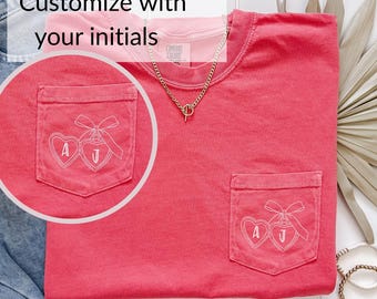 Custom Initial Heart Pocket T-Shirt, Valentine's Day Gift