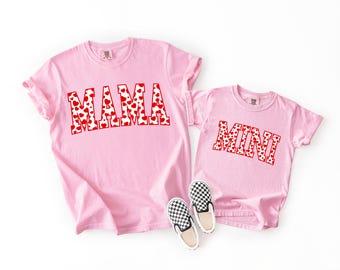 Mama and Mini Valentine's Day Heart T-Shirts, Matching Mom and Me Comfort Colors Tees