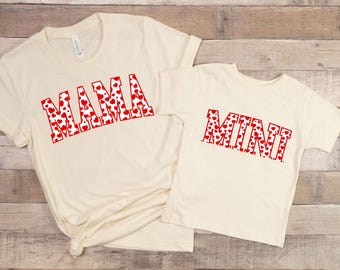 Mama and Mini Matching Valentine Heart Print T-shirts, Mommy and Me Outfit