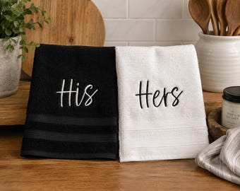 His and Hers Embroidered Bath Towels, Wedding Gift for Couple