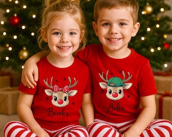 Personalized Kids Christmas T-Shirt, Reindeer Design