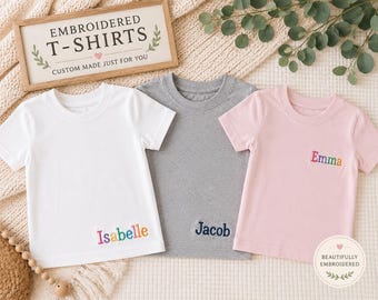 Personalized Embroidered Kids T-Shirt | Custom Name Toddler Tee, Baby Monogram Shirt
