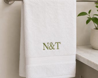 Personalized Couples Hand Towel | Embroidered Monogram Wedding Gift