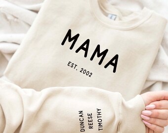Custom Mama Sweatshirt, Children's Name Sleeve, Unisex Sweater