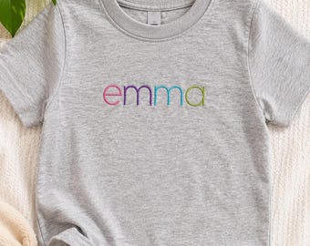 Personalized Embroidered Children’s Shirt  | Custom Name Rainbow Thread Tee