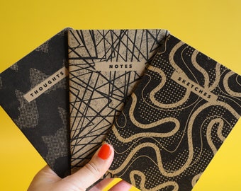 Kraft Brown Mini Notebooks  Graphic Design Notebook Pocket Notebook Pack Notebook Set Small Notebook Maximalist Office Decor Maximalist Gift