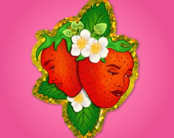 A Lover's Quarrel Strawberry Glitter Sticker Cute Sticker Gardener Sticker Strawberry Fields Girly Sticker Lovers Strawberry Sticker Garden