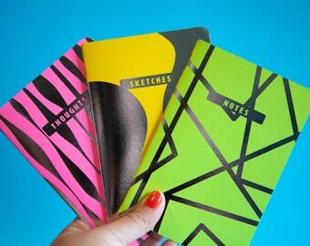 Silver Foil Neon Mini Notebooks Graphic Design Notebook Pocket Notebook Colorful Notebook Maximalist Office Decor Maximalist Gift