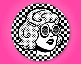 Retro Girl Sticker Psychedelic Hippie Chic Retro Girl Vintage Lovers Cool Sticker Girly Sticker Retro Sunglasses Sticker