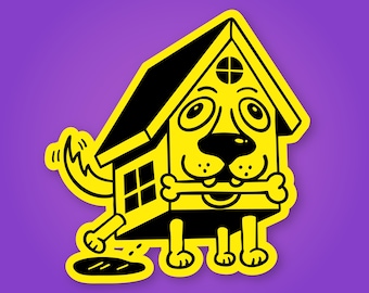 Dog House Sticker Dog Mom Dog Dad Gift Laptop Sticker Water Bottle Humor Peeing Funny Prank Bone Black and Yellow Cartoon Doodle Paws Doggie
