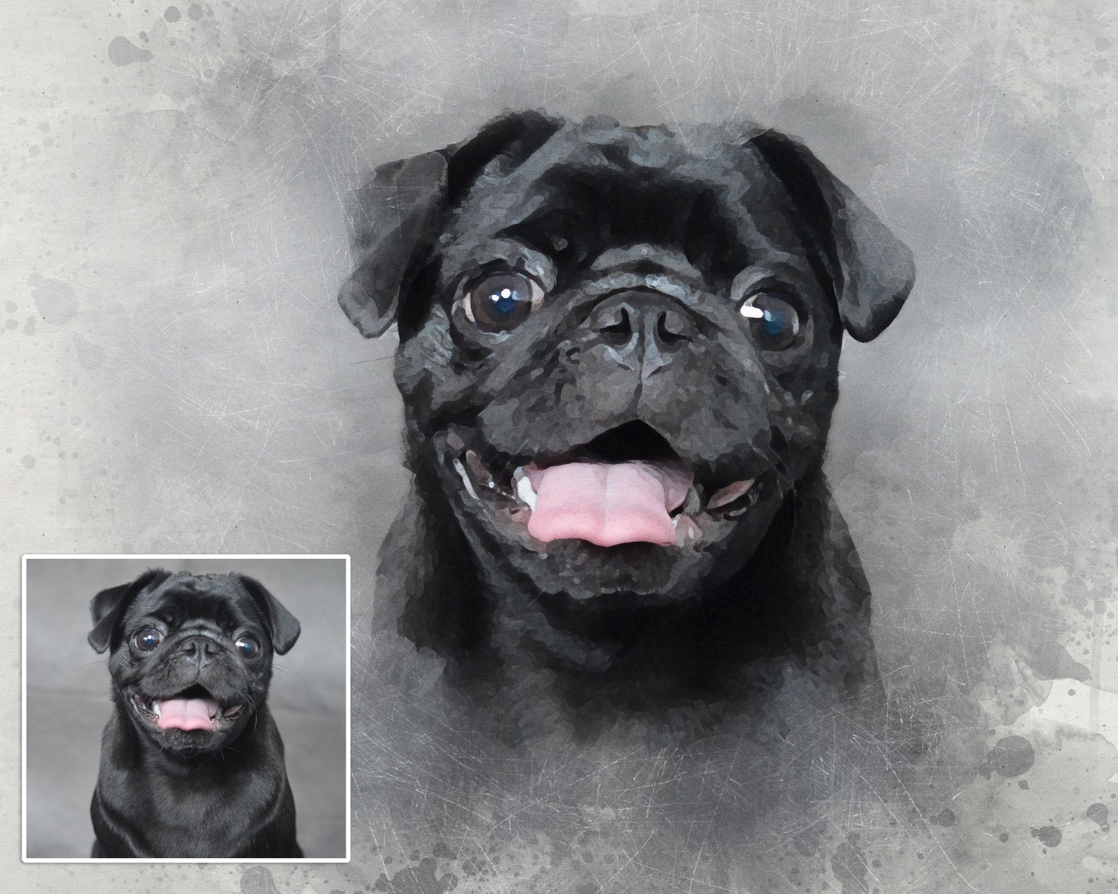 Custom Pug Portrait, Custom Pet Portrait, Personalized Pug Gift ...