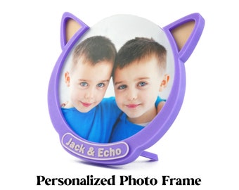 Personalized Kids Picture Frame Purple Cat - Keepee Frame custom fridge magnet Birthday gift for Mum Personalized keepsake gift Wall art