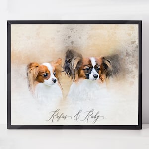 Framed Custom Multiple Dogs Portrait Custom Pet Portrait Personalized Multiple Pet Wedding Gift Dog Memorial Digital Watercolor Art Print