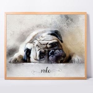 Custom Pug Portrait from photo Personalized Gift for all Pug Lovers Pug Memorial gift dog art print loss of dog portrait custom pet grief