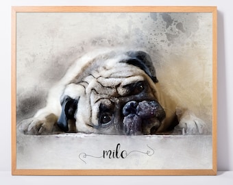 Custom Pug Portrait from photo Personalized Gift for all Pug Lovers Pug Memorial gift dog art print loss of dog portrait custom pet grief