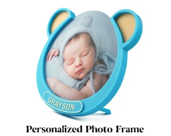 Custom Baby Photo Frame Blue Bear - Keepee Frame Unique gift for grandma personalized child picture frame fridge magnet baby mom gift