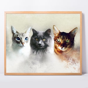 Personalized Multiple Cats Portrait Custom Pet Portrait Custom Cat Memorial Nana Gift 50th Birthday Gift for Women Mothers Day Gift Pet Art