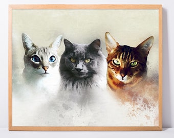 Personalized Multiple Cats Portrait Custom Pet Portrait Custom Cat Memorial Nana Gift 50th Birthday Gift for Women Mothers Day Gift Pet Art