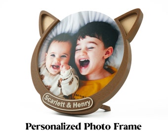 Keepee Frame - Custom Baby Picture Frame Brown Cat Birthday gift Mum Personalized keepsake gift idea Wall art gift for grandparents