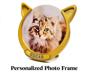Personalized Cat Portrait Frame - Gold - Keepee Frame Unique Custom Photo frame and fridge magnet, the best gift for memorial and pet loss