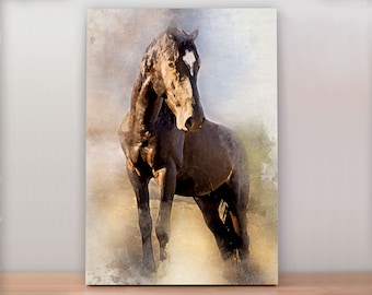 Custom Horse Portrait Printed on Canvas Horse with or without the rider Ideal memorable Gift for all horse lovers Digital Watercolor