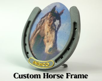 Custom Horse Portrait Frame - Keepee Frame Unique Personalized photo custom fridge magnet picture frame gift horseshoe keepsake pet loss
