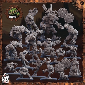 Black Orc Fantasy Football Team Miniatures – 32mm Scale | High-Detail Resin | Goblins, Troll, Orcs, Tokens | UGNI Miniatures | Paint-Ready