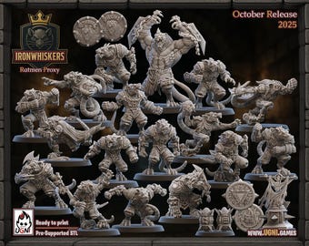 Equipo de fútbol de fantasía Ironwhiskers Ratmen / 17 jugadores + fichas / Compatible con ligas / Miniaturas UGNI