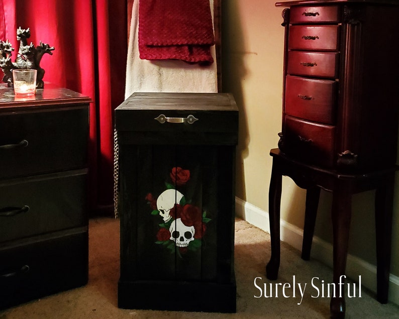 Occult Kitchen Decor Skull and Roses Trash Can Gothic Bin Etsy