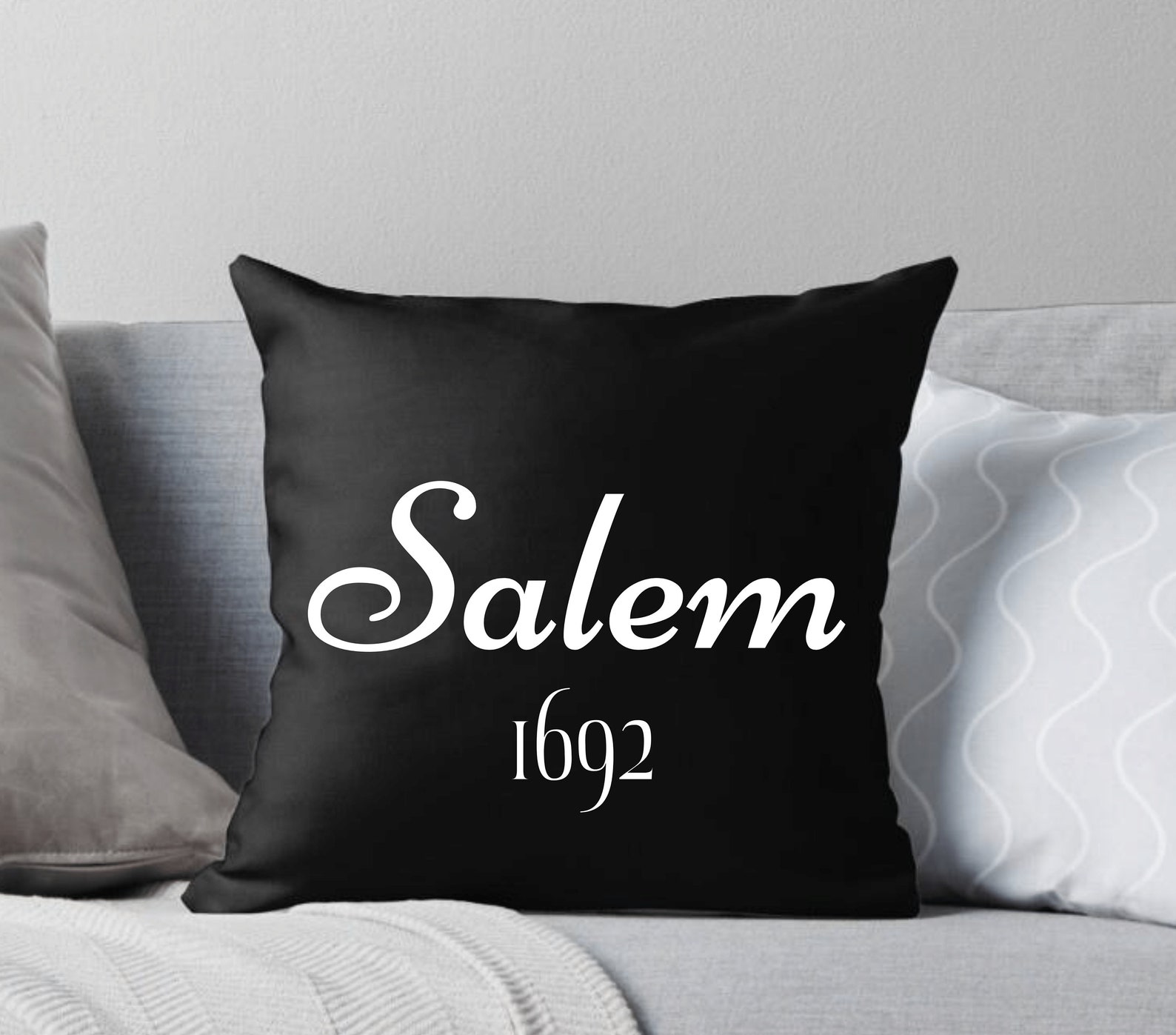 Salem 1692 Black Throw Pillow Salem Mass Witchy Pillow Etsy