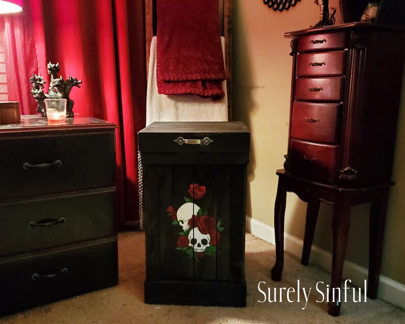 Occult Kitchen Decor Skull and Roses Trash Can Gothic Bin Etsy
