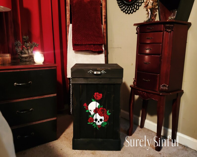 Occult Kitchen Decor Skull and Roses Trash Can Gothic Bin Etsy