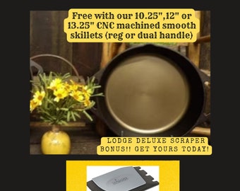 12" Dual Handle CNC Machined Smooth Cast Iron Skillet(free Lodge deluxe scraper with this item)