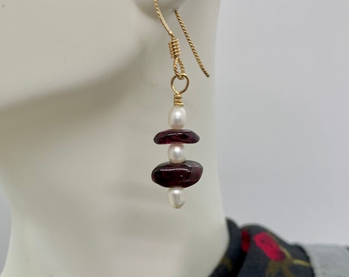 Blanche Garnet & Freshwater Pearl Earrings