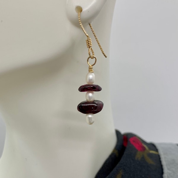 Blanche Garnet & Freshwater Pearl Earrings, Artisan Jewelry, Handcrafted Jewelry, Luxury Jewelry, Natural Jewelry