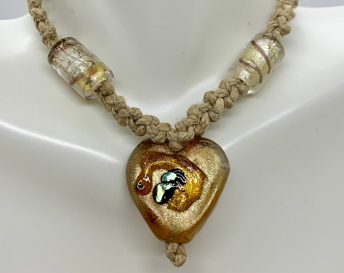 Lampworked Glass Hemp Macrame Necklace