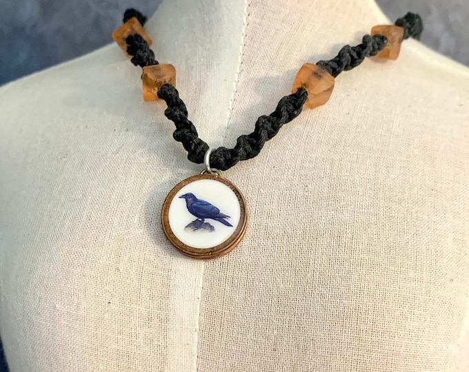 Antique Glass w/ Raven & Penny Macrame Necklace