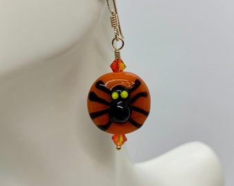 Spooky Spider Lampworked Glass Earrings with Austrian Crystals