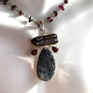 Mavis Druzy, Garnet, Black Pearl & Labradorite  Set Artisan Jewelry, Handcrafted Jewelry, Luxury Jewelry, Natural Jewelry