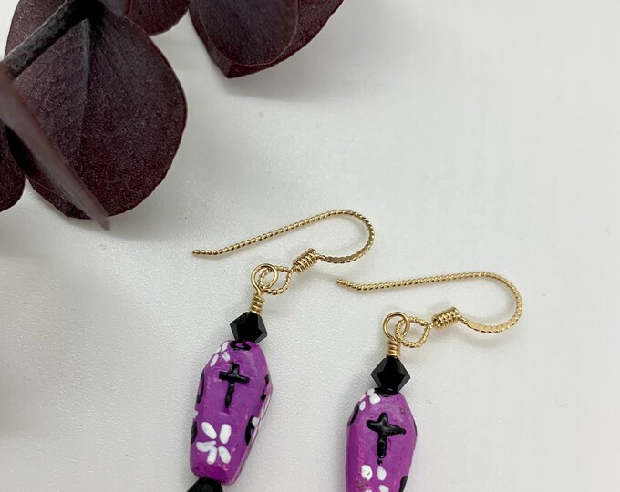 Floral Coffin Hand Painted Clay Earrings