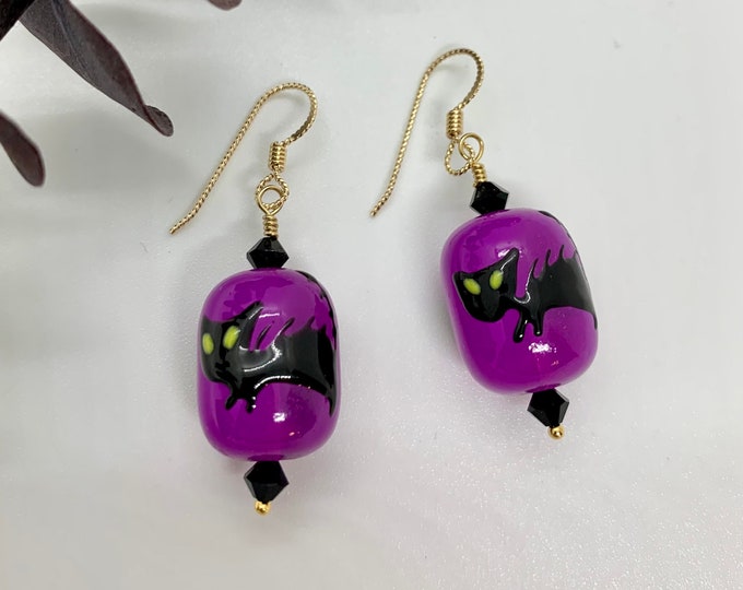 Hallows Kitten Lampworked Glass Earrings