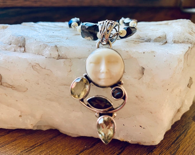 Selene Carved Bone, Lemon & Smoky Topaz Set