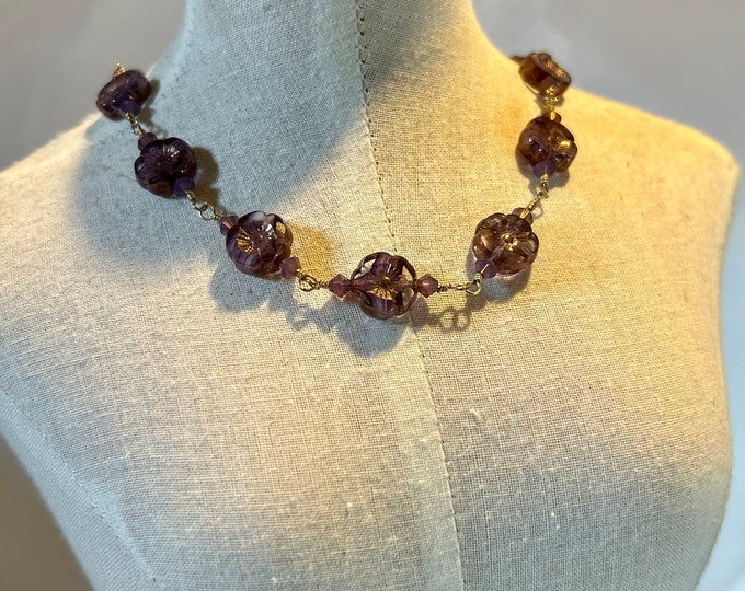 Czechoslovakian Glass & Pearl Necklace Earring Set