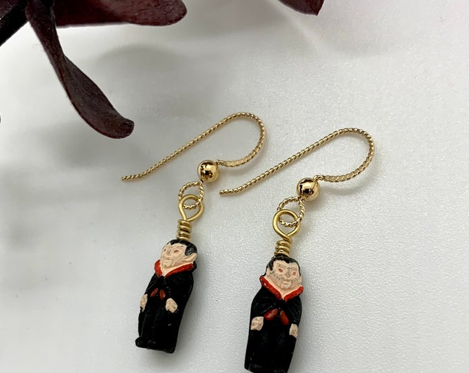 Miniature Dracula Hand Painted Clay Earrings, Hand Painted Earrings, Artisan Earrings, Clay Earrings