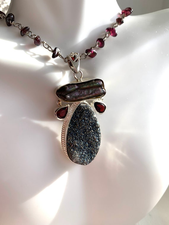 Mavis Druzy, Garnet, Black Pearl & Labradorite  Set