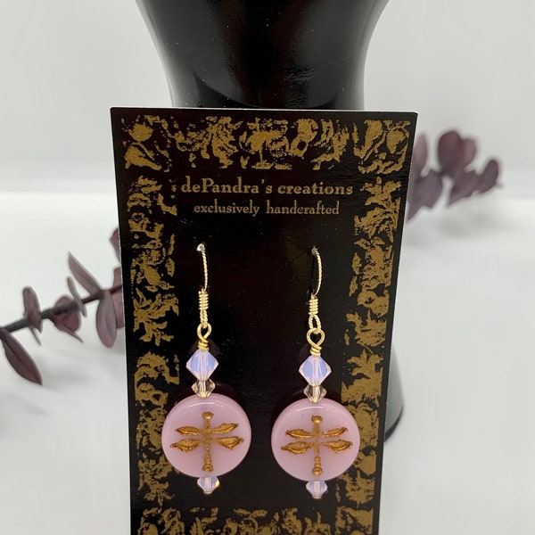 Libelle Czechoslovakian Glass Dangle Earrings, Dragonfly Earrings, Artisan Jewelry