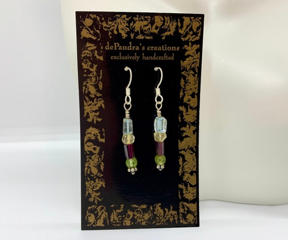 Peridot, Garnet, Aquamarine & Citrine Earrings