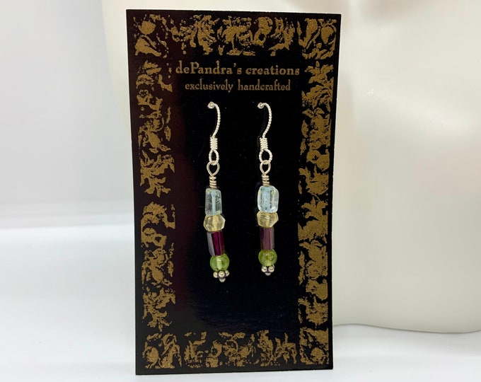 Peridot, Garnet, Aquamarine & Citrine Earrings